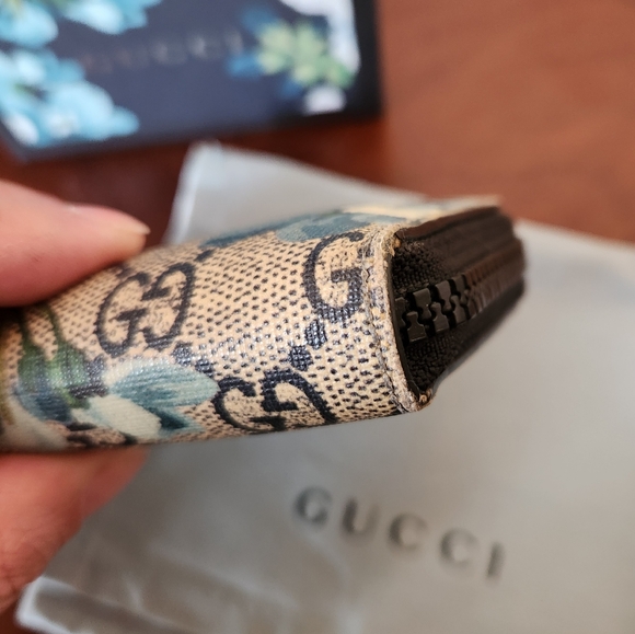 Gucci Blooms Floral Leather Blue Zip Wallet Card Case - Picture 3 of 8